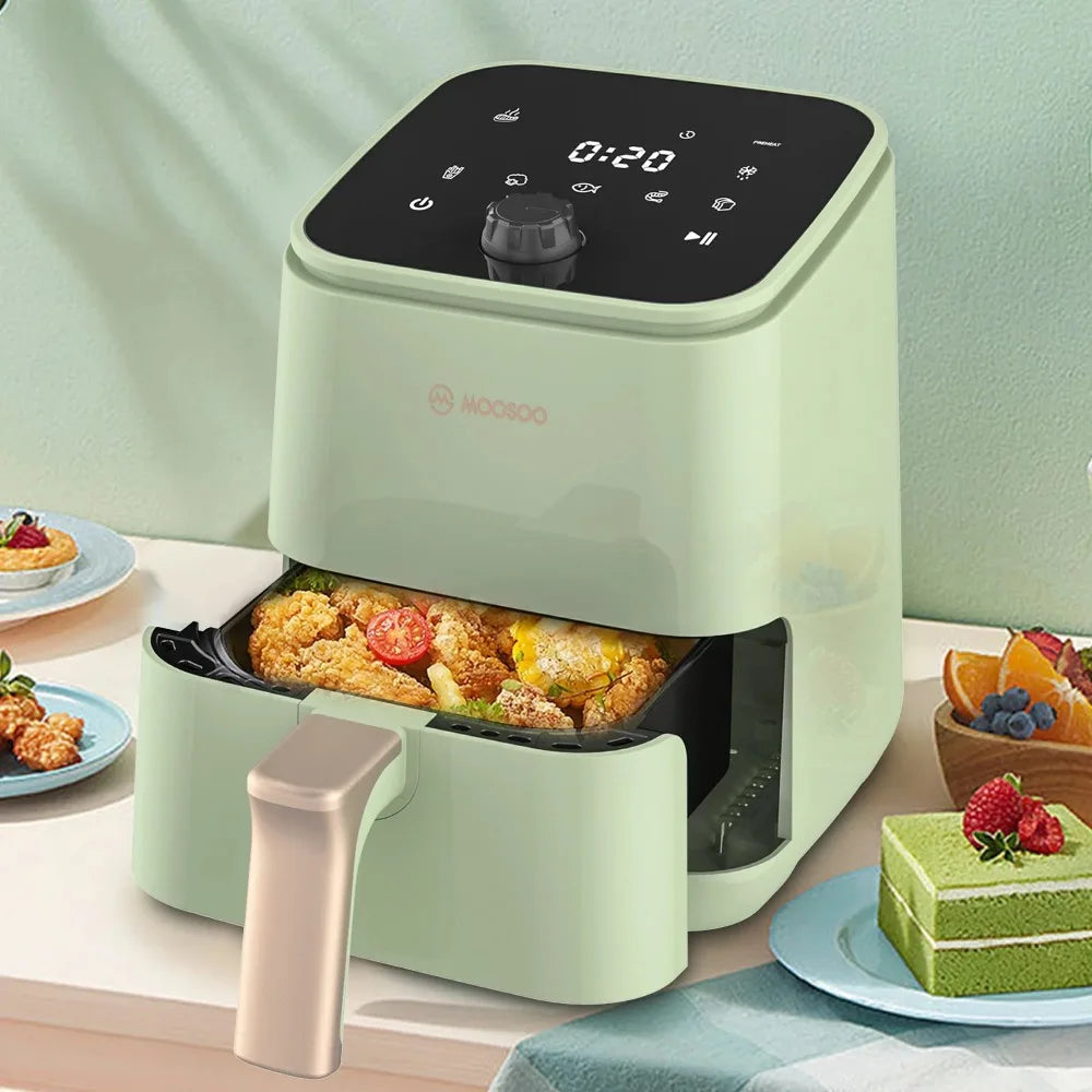 Moosoo 2 Quart Small Air Fryer, Compact Mini Air Fryer with Adjustable Temp/Time Control, Touchscreen