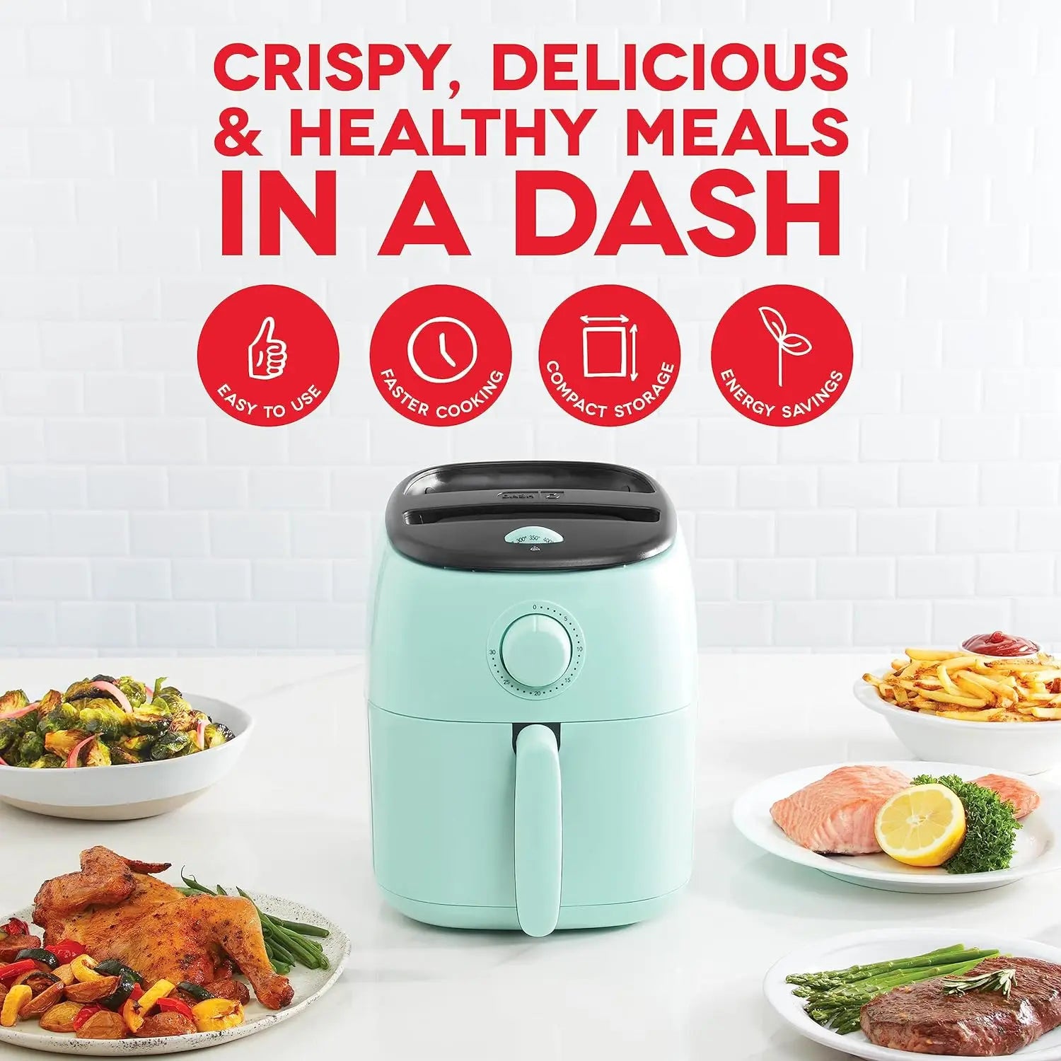 Electric Air Fryer + Oven Cooker with Temperature Control, Non-stick Fry Basket,  Auto Shut Off Feature,2.6 Quart - Teal