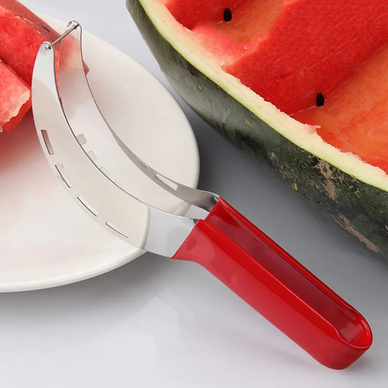Effortless Fruit Slicing: Stainless Steel Windmill Watermelon Cutter