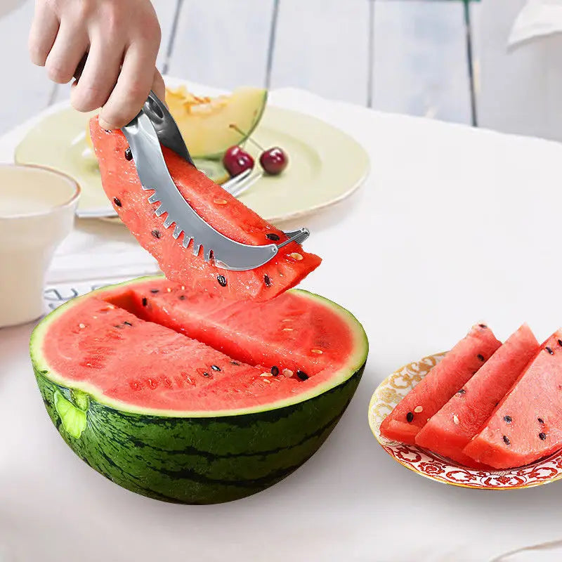 Effortless Fruit Slicing: Stainless Steel Windmill Watermelon Cutter